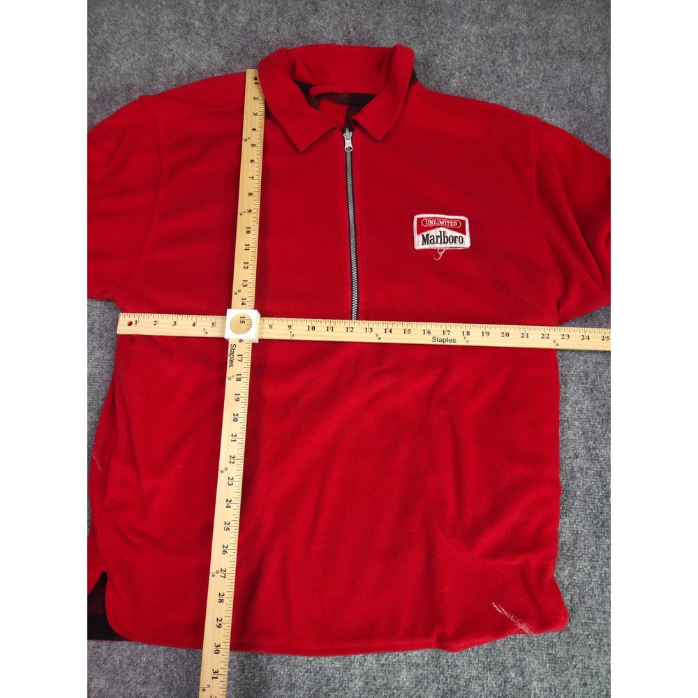 Vintage Marlboro Unlimited Fleece Pullover Mens XL Red Quarter Zip Plaid Trim - Picture 2 of 10
